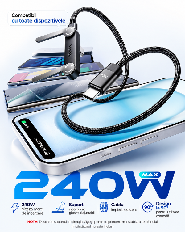 Cablu USB C cu Suport Telefon